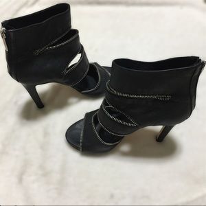 LATITUDE FEMME Black Leather Zippers Shoes Heels 38 8